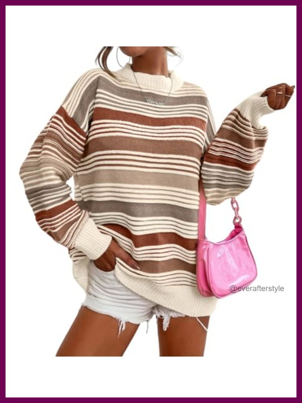 Oversized Striped Pullover Sweater Long Sleeve Knit Fall Winter